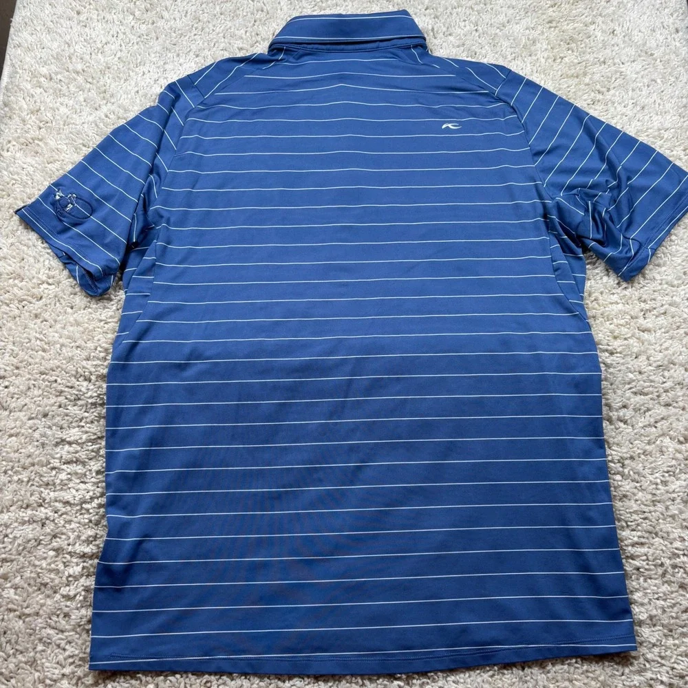 KJUS Soren Polo Men 52 L Blue Striped Short Sleeve Golf Shirt MG60-D13